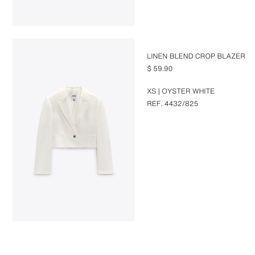 Zara Oyster White Linen Blend Crop Blazer